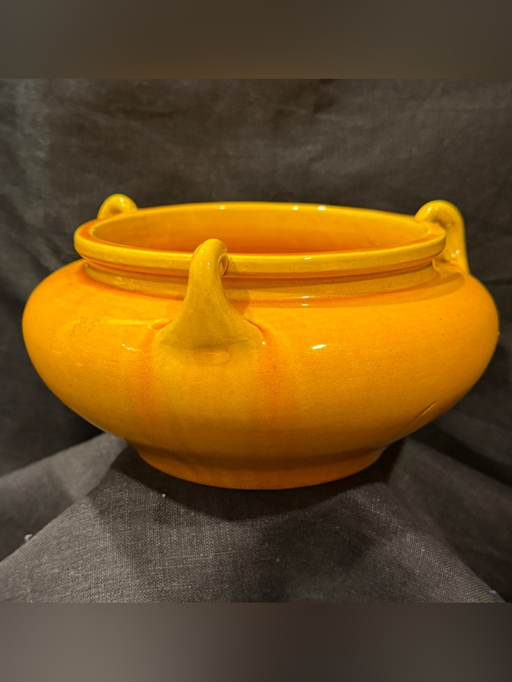 Awaji Vintage Pottery Handled Bowl Yellow Gold Made In Japan 1922-1939